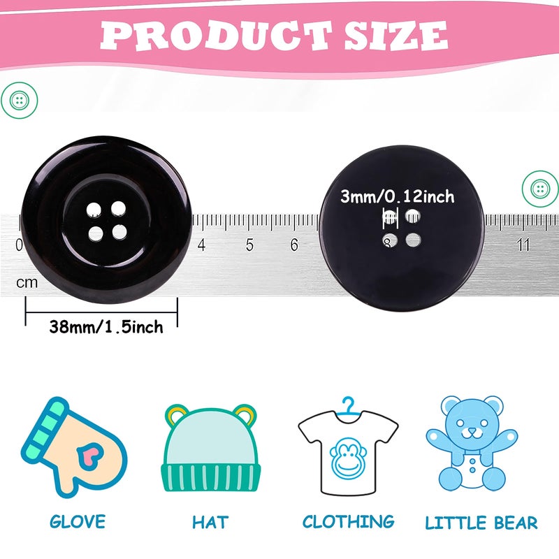 YAKA 50pcs 4 Holes Round Sewing Resin Buttons1.5inch/38mm in Bulk for Environmental Sewing Fasteners Scrapbooking DIY Sewing Tailor Crafts Coats Clothe Black - Image 2
